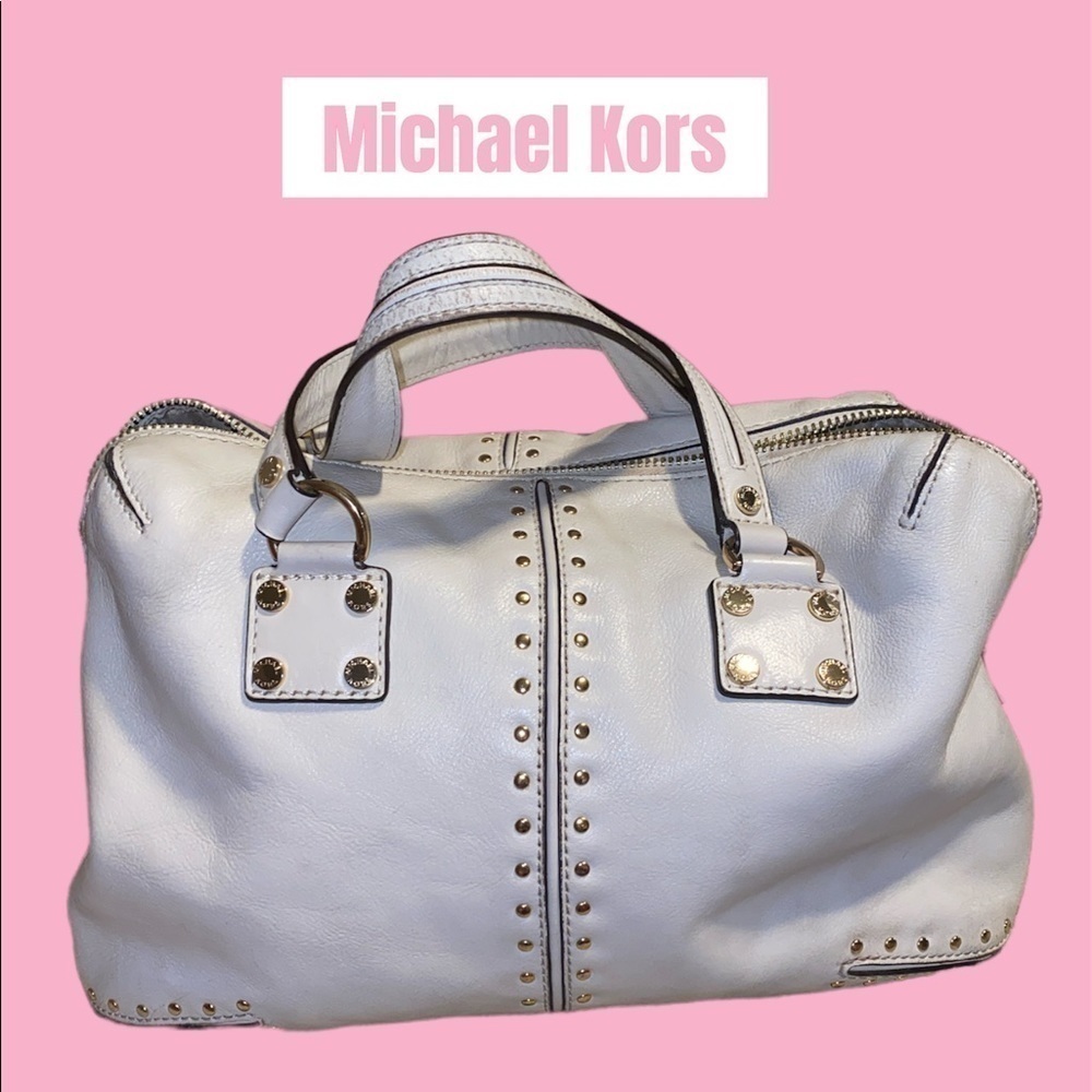 Michael Kors Astor Gold Studded Large Cream Leather Handbag Shoulder Bag Purse‌‌